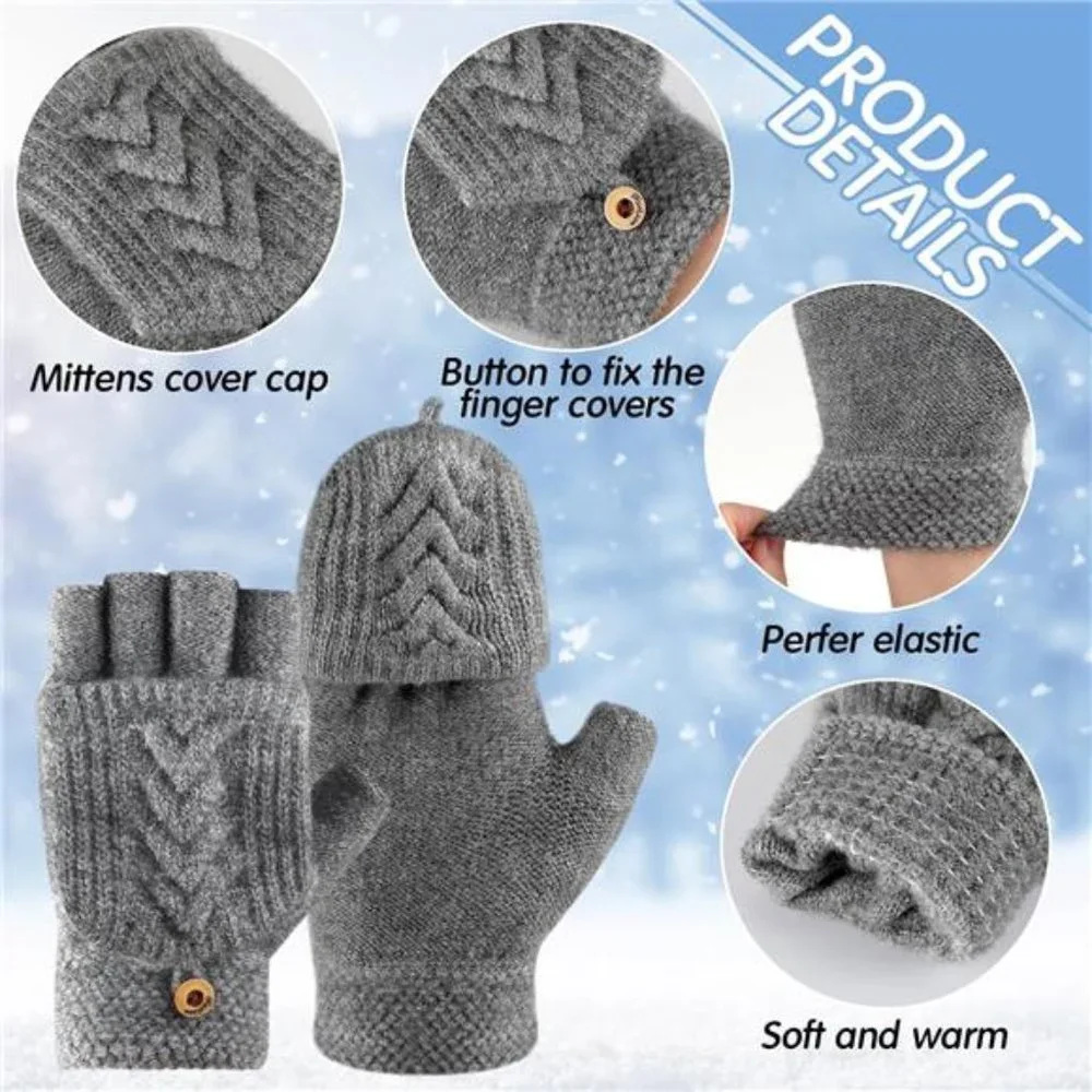 4 Pairs Winter Knitted Half Finger Convertible Fingerless Mittens Flip Top Cover